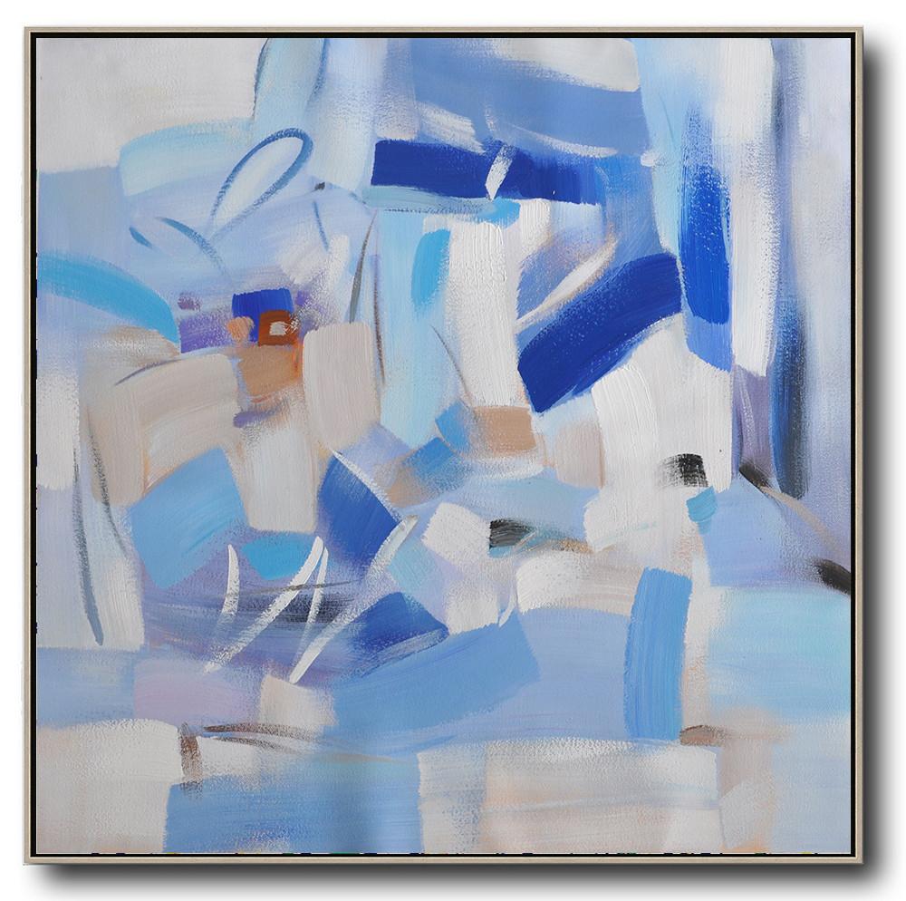 Handmade Large Painting,Oversized Contemporary Art,Hand-Painted Contemporary Art,Blue,White,Sky Blue,Gray Violet.etc